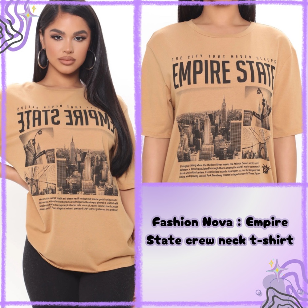 💜30% off sale💜 Fashion Nova | Tan Empire State crew neck shirt